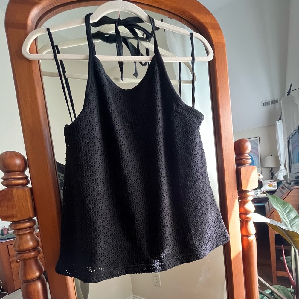 Petite Black Eyelet Halter Top